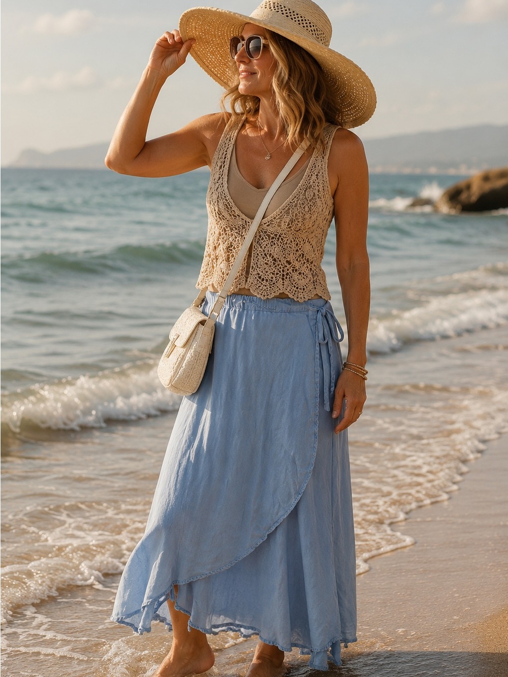 Light Blue Wrap Maxi Skirt - Women